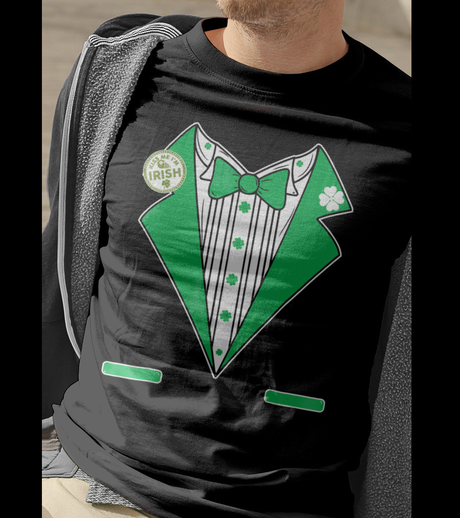 St. Patricks Day Tux Green Kiss Me I'm Irish Bow Tie Four-Leaf Clover T-Shirt