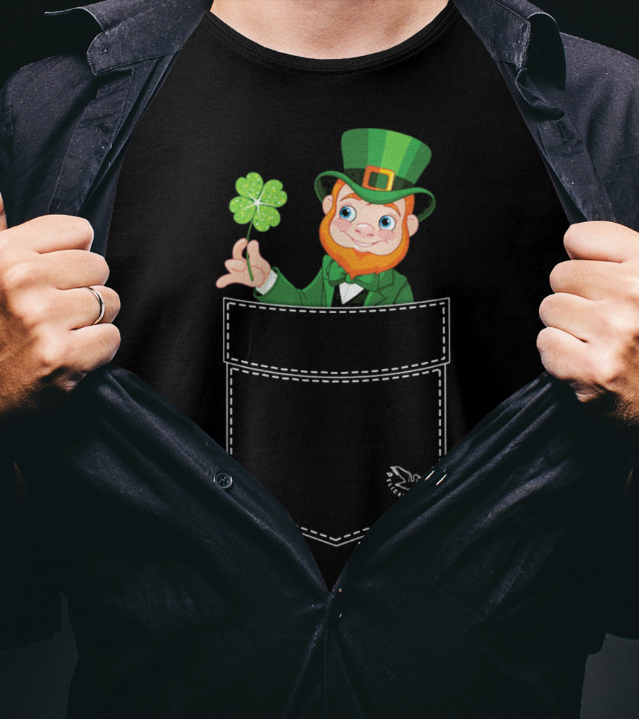 Leprechaun Holding Shamrock In Pocket Long Sleeve T-Shirt
