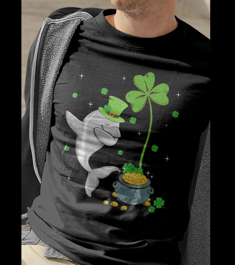 Shamrock Leprechaun Dolphin St Patricks Pot Of Gold T-Shirt