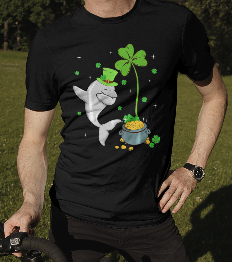 Shamrock Leprechaun Dolphin St Patricks Pot Of Gold T-Shirt