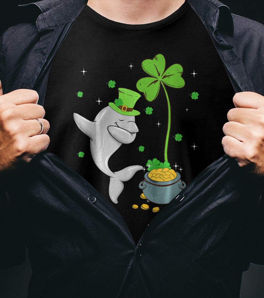Shamrock Leprechaun Dolphin St Patricks Pot Of Gold T-Shirt