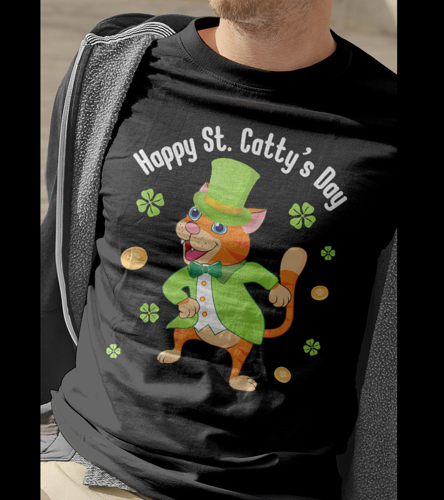 Hoppy St. Catty's Day Irish Cat Leprechaun Dance Gold Shamrock T-Shirt