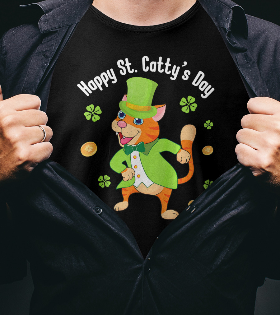 Hoppy St. Catty's Day Irish Cat Leprechaun Dance Gold Shamrock T-Shirt