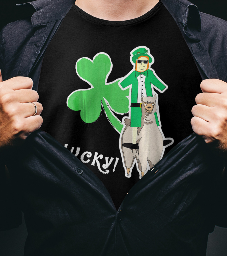 Lucky Leprechaun Riding Llama With Shamrock Irish T-Shirt
