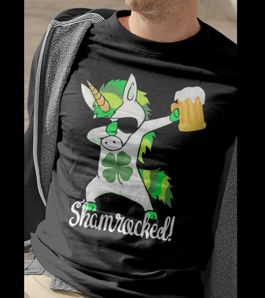 Shamrocked Funny St. Patrick's Day Unicorn With Beer Mug T-Shirt