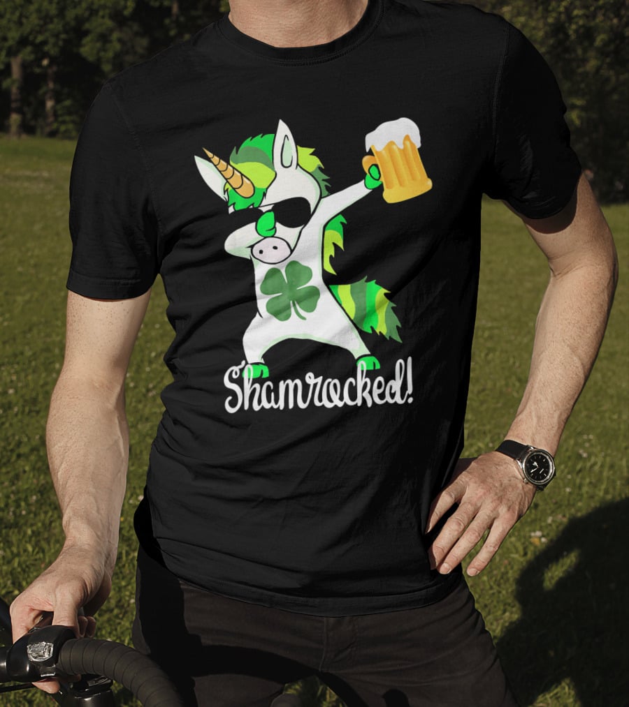 Shamrocked Funny St. Patrick's Day Unicorn With Beer Mug T-Shirt