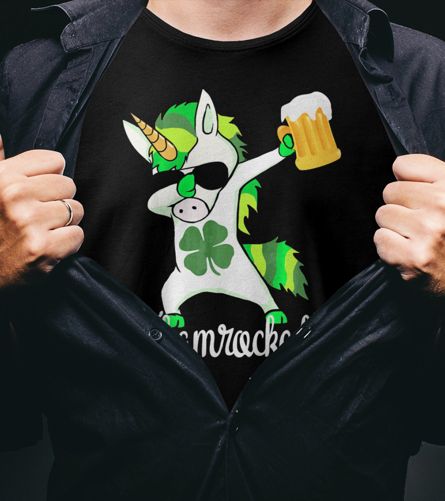 Shamrocked Funny St. Patrick's Day Unicorn With Beer Mug T-Shirt