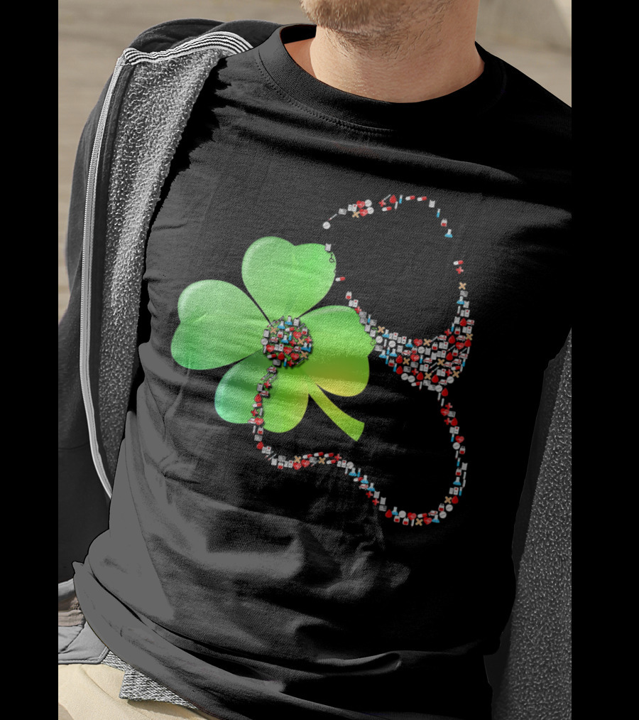 Shamrock Saint Patrick's Day Nurse Stethoscope Emoji Icons T-Shirt
