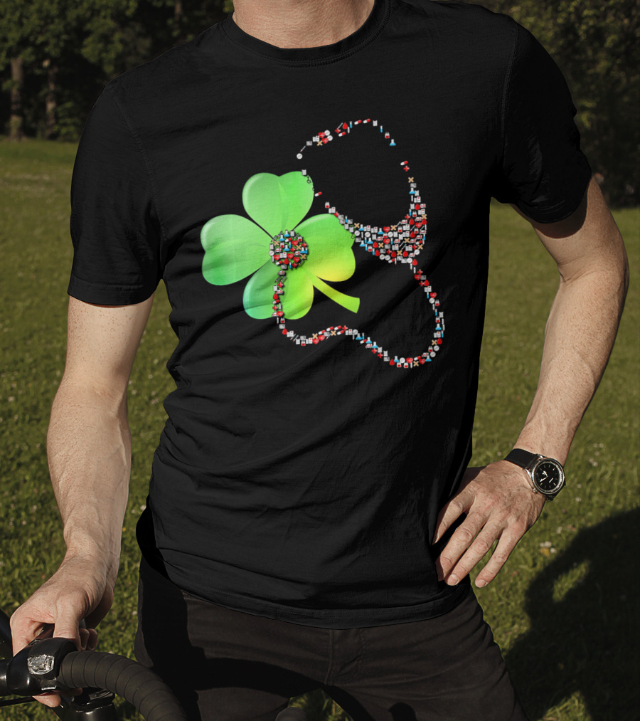 Shamrock Saint Patrick's Day Nurse Stethoscope Emoji Icons T-Shirt