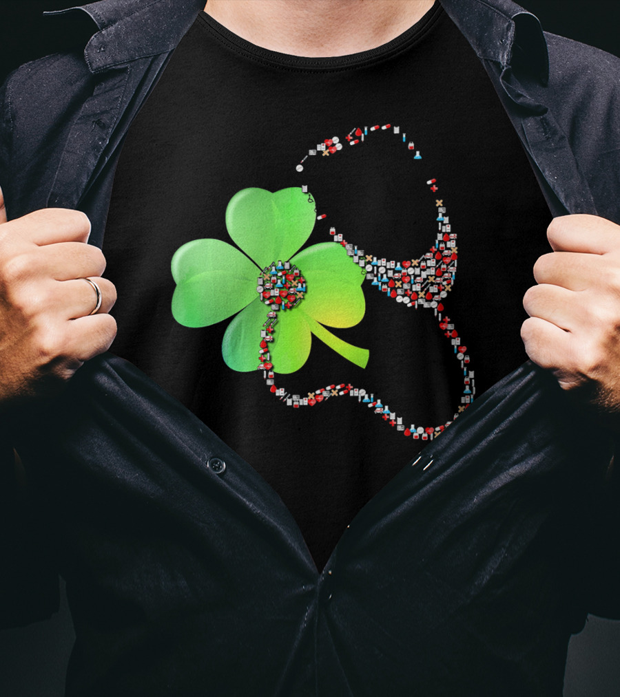 Shamrock Saint Patrick's Day Nurse Stethoscope Emoji Icons T-Shirt