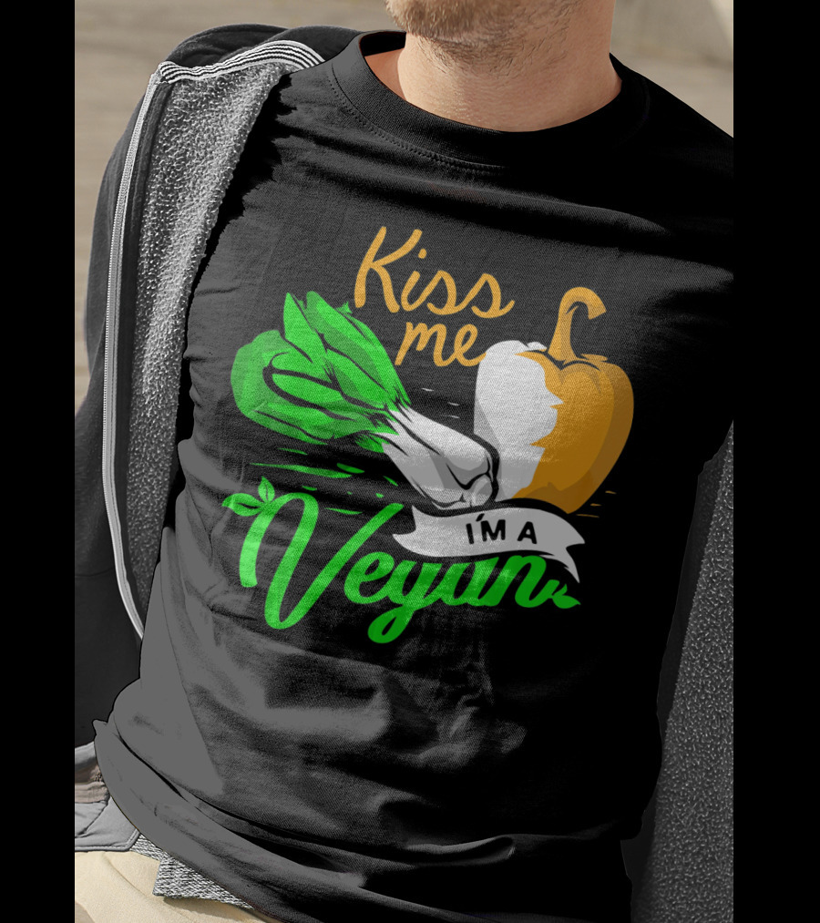 Kiss Me I'm A Vegan St. Patrick's Day Bell Pepper And Green Onions T-Shirt
