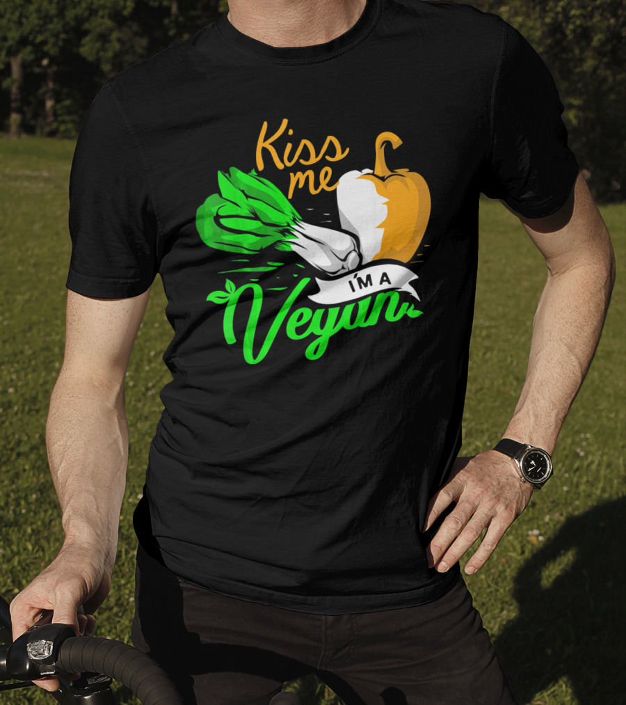 Kiss Me I'm A Vegan St. Patrick's Day Bell Pepper And Green Onions T-Shirt
