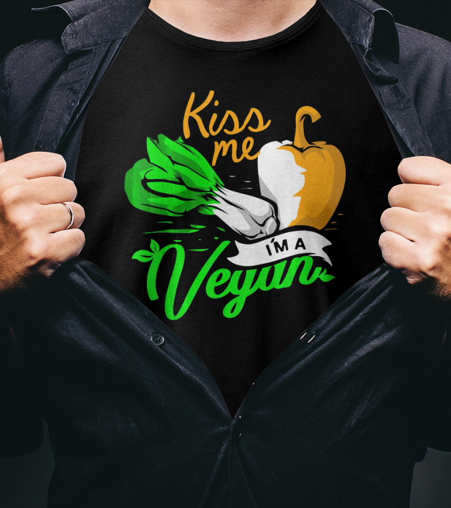 Kiss Me I'm A Vegan St. Patrick's Day Bell Pepper And Green Onions T-Shirt