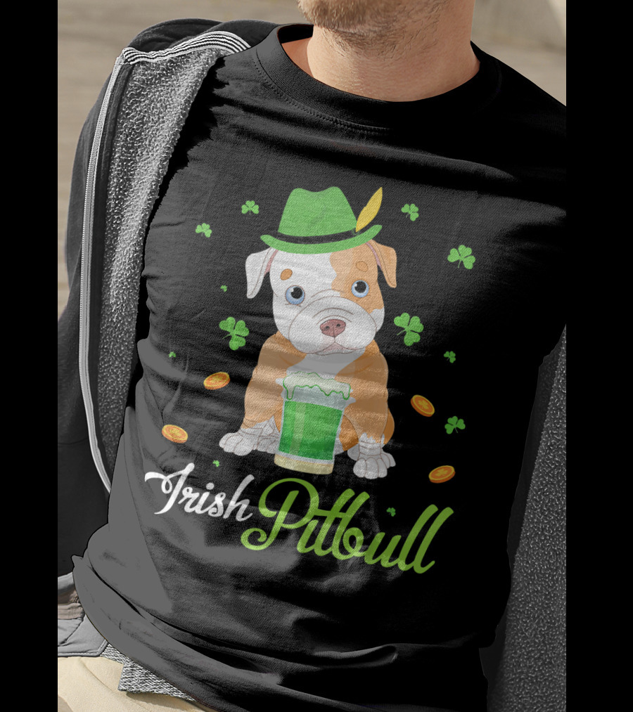 Irish Pitbull Shamrock Hat Beer Coins T-Shirt
