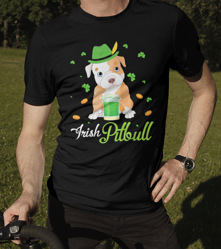 Irish Pitbull Shamrock Hat Beer Coins T-Shirt