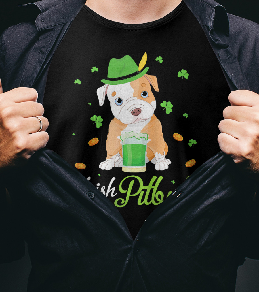 Irish Pitbull Shamrock Hat Beer Coins T-Shirt