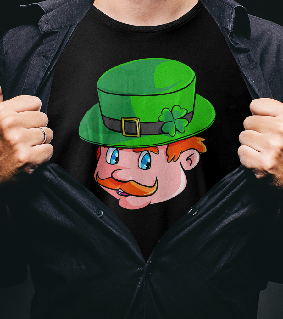 Leprechaun Face With Green Hat And Shamrock T-Shirt