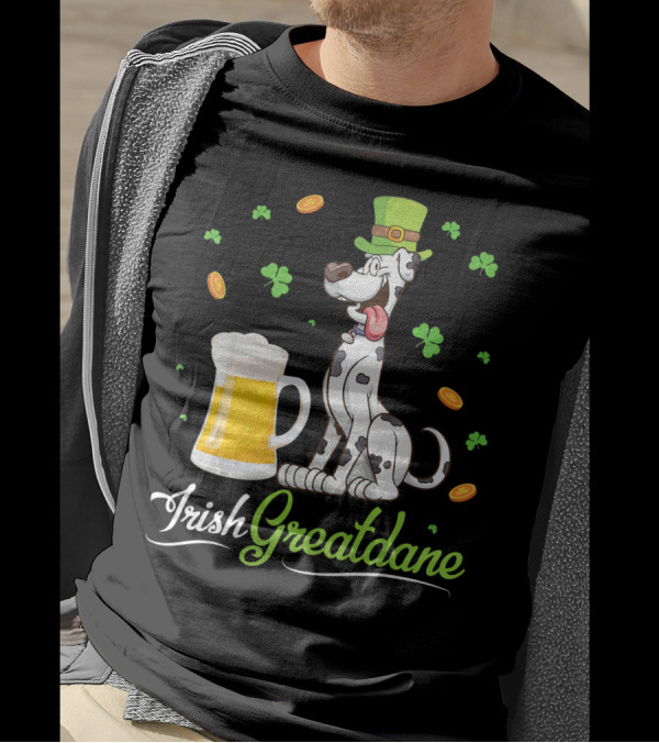 Irish Greatdane Leprechaun Shamrocks Beer Mug T-Shirt