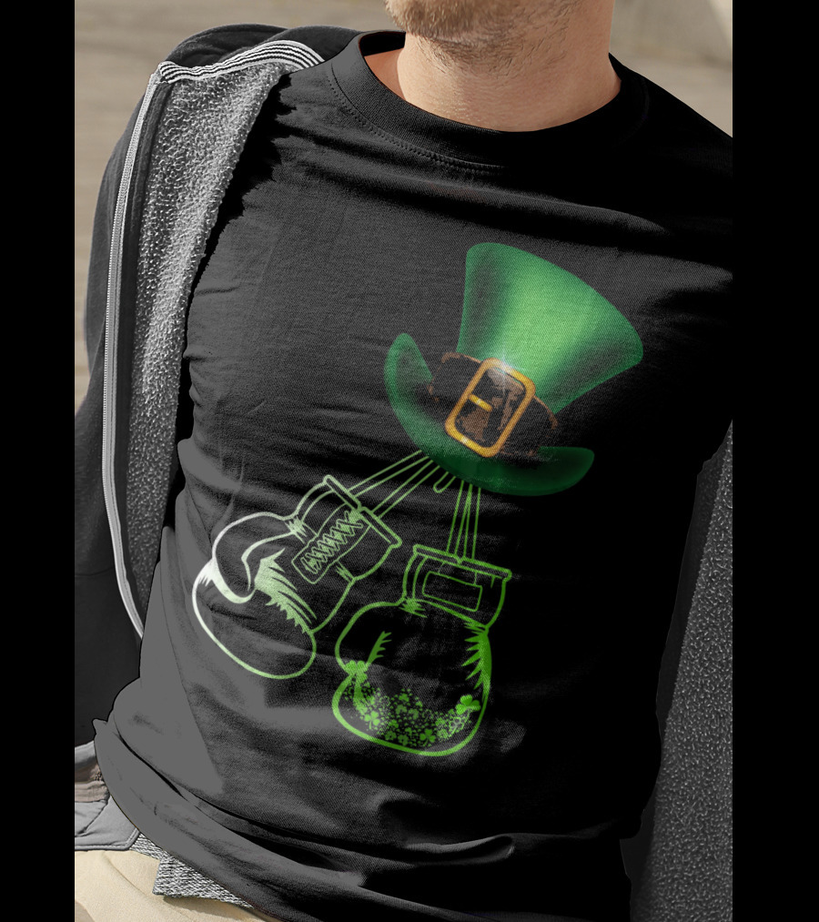 Shamrock Boxing Glove Leprechaun Hat With Green Bowler Buckle T-Shirt