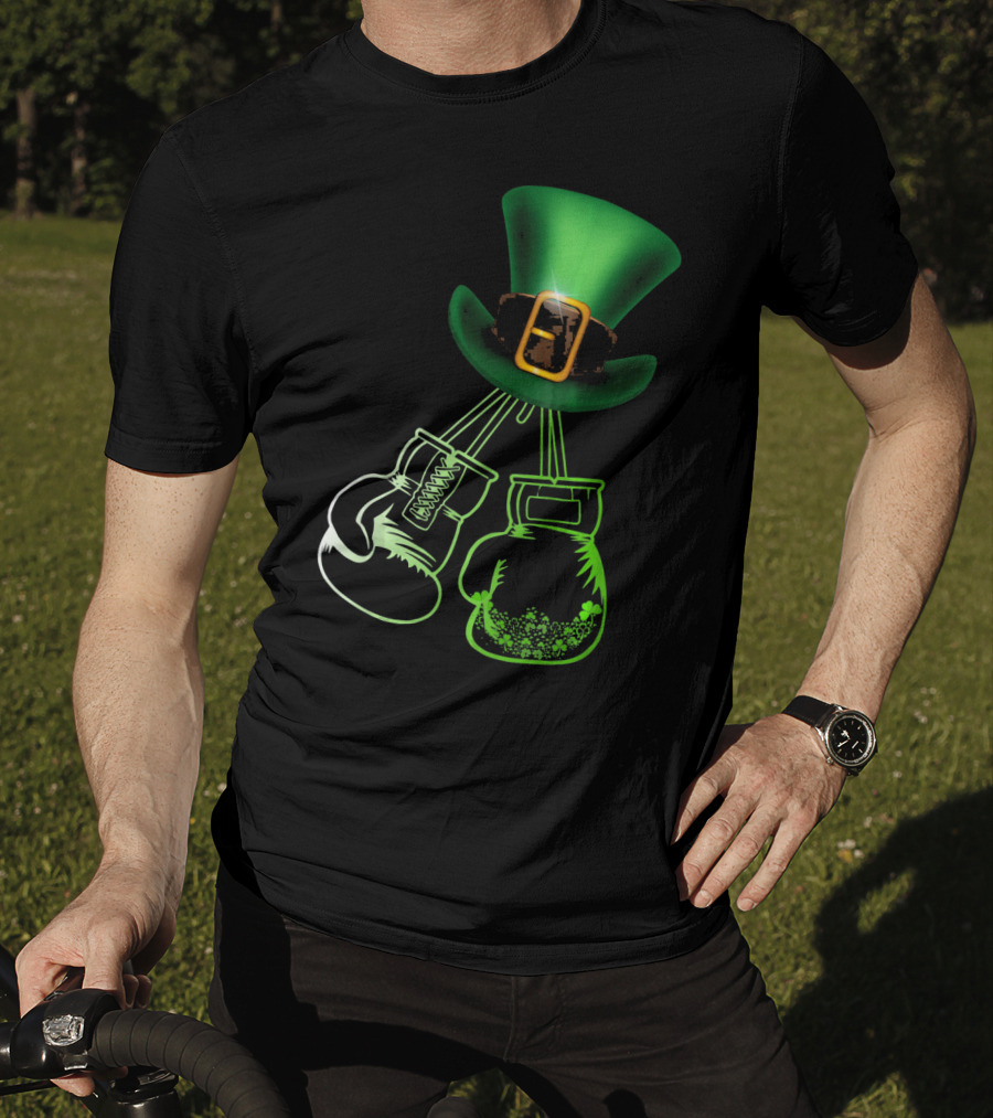 Shamrock Boxing Glove Leprechaun Hat With Green Bowler Buckle T-Shirt