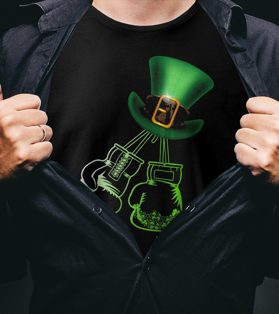 Shamrock Boxing Glove Leprechaun Hat With Green Bowler Buckle T-Shirt