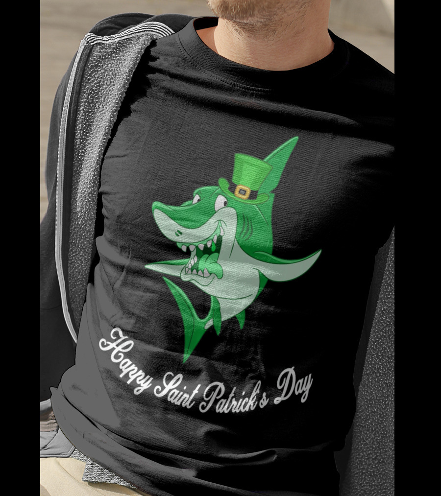 Happy Saint Patrick's Day Cute Shark Wearing Green Hat T-Shirt