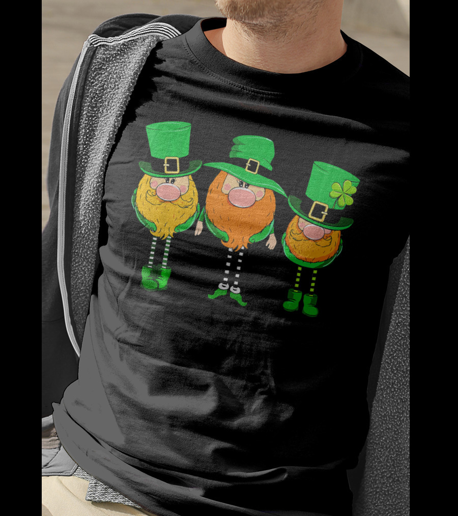 Irish Leprechaun Gnomes In Green Hats With Shamrock T-Shirt