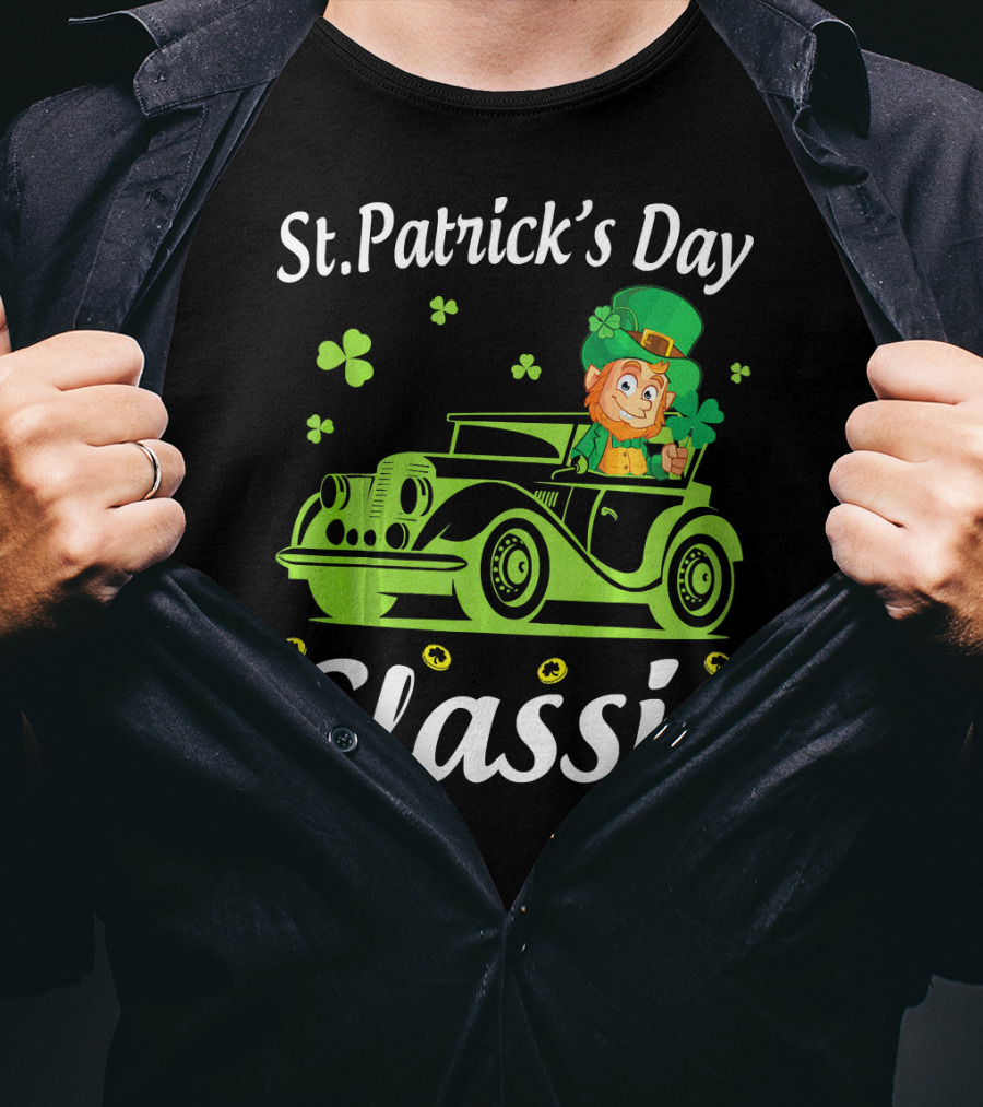 St. Patrick's Day Classic Leprechaun Drive Car Around Shamrocks T-Shirt