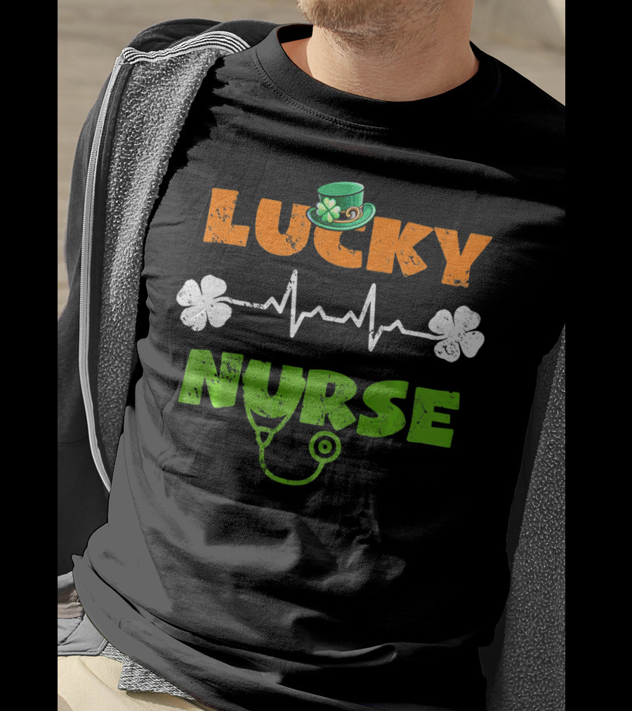 Lucky Nurse Shamrock Heartbeat Stethoscope Hat T-Shirt