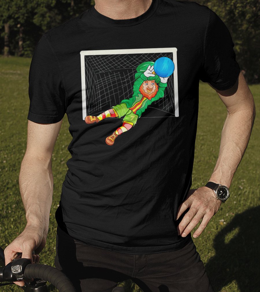 Football Soccer Keeper Leprechaun St Patrick's Goal Save T-Shirt