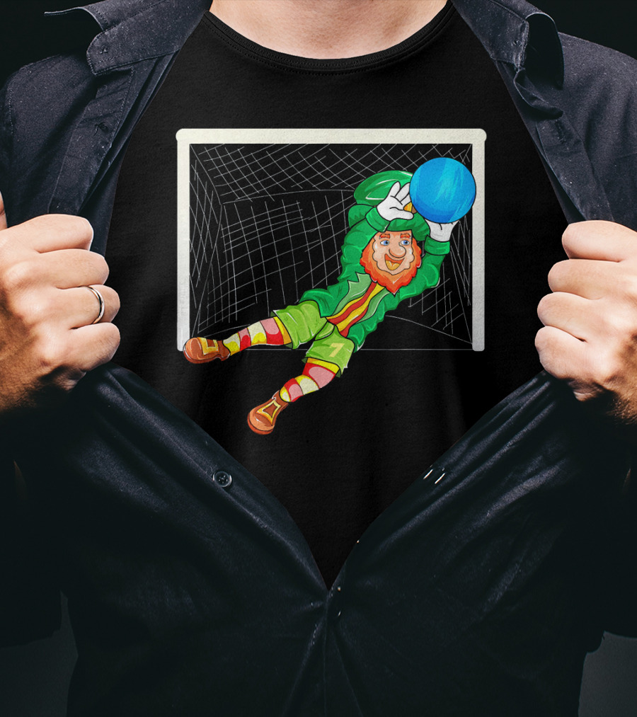 Football Soccer Keeper Leprechaun St Patrick's Goal Save T-Shirt
