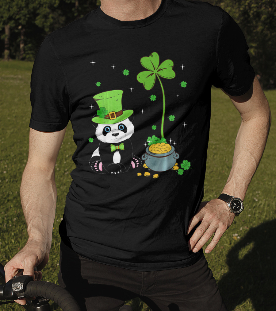 Shamrock Leprechaun Panda St Patricks Pot Of Gold T-Shirt