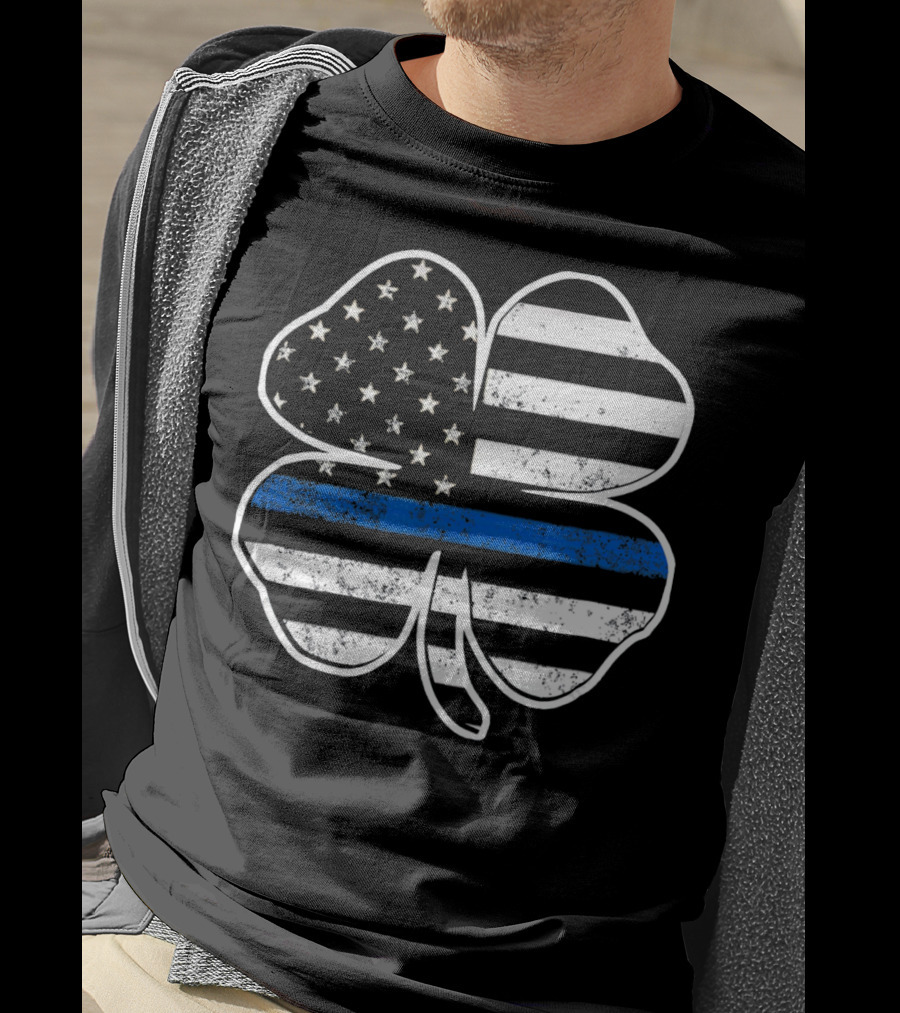 Police Flag Thin Blue Line Shamrock T-Shirt