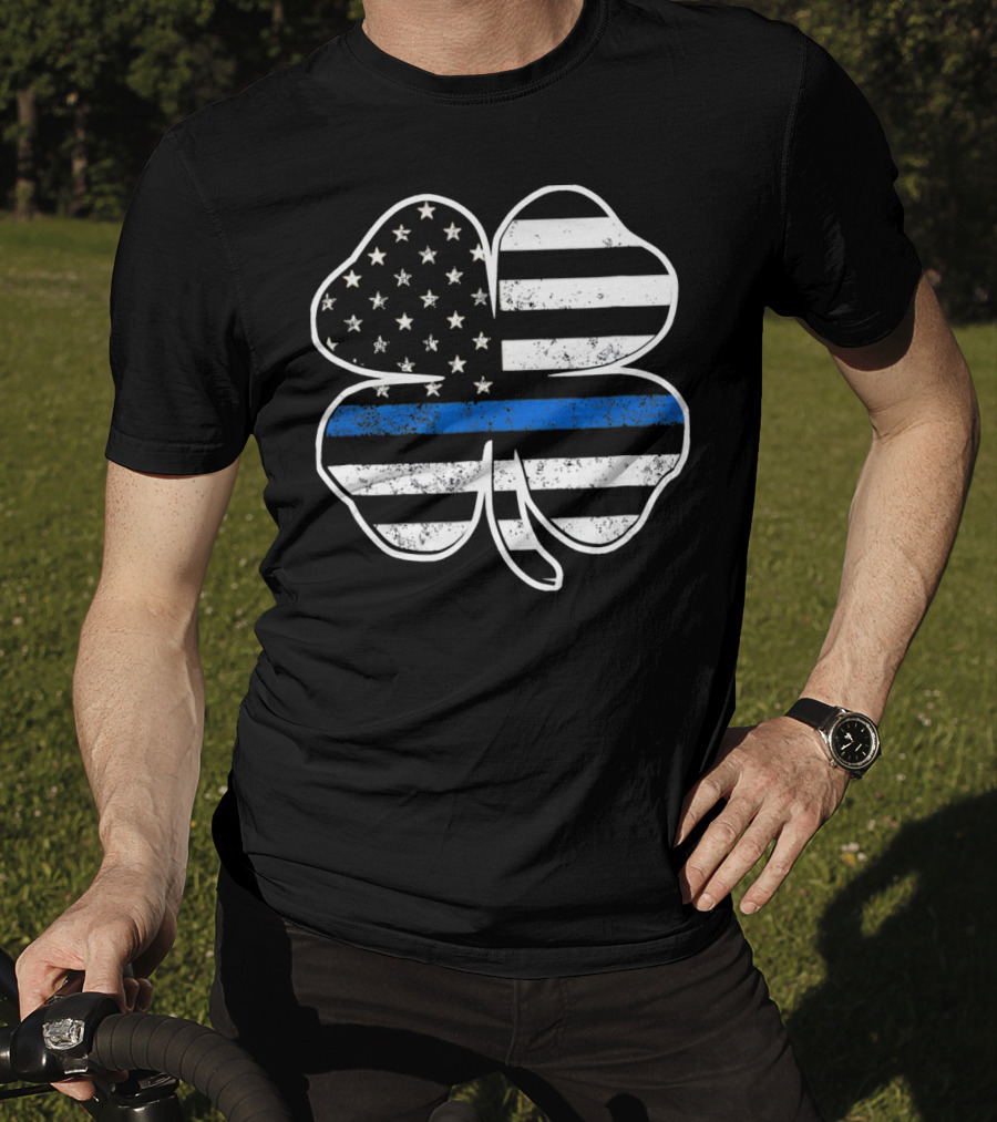 Police Flag Thin Blue Line Shamrock T-Shirt
