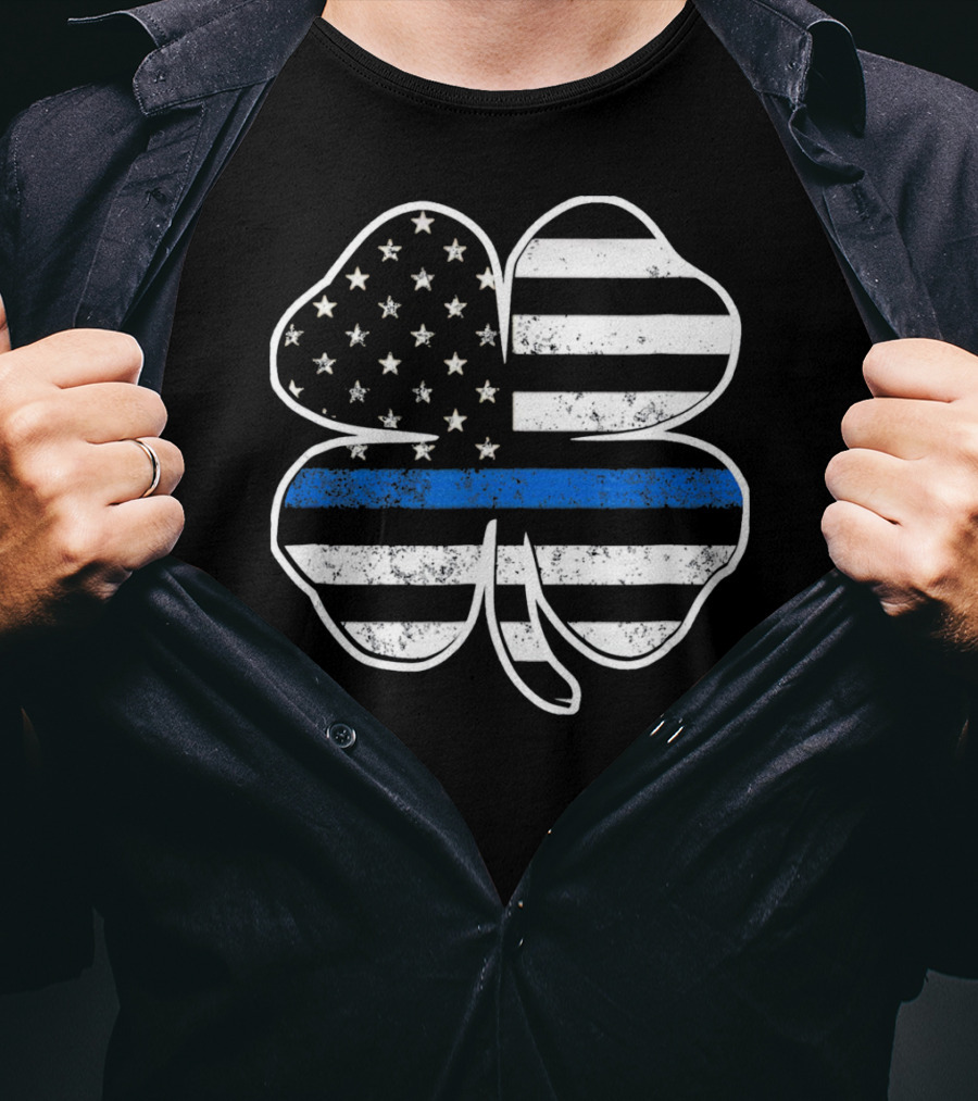 Police Flag Thin Blue Line Shamrock T-Shirt