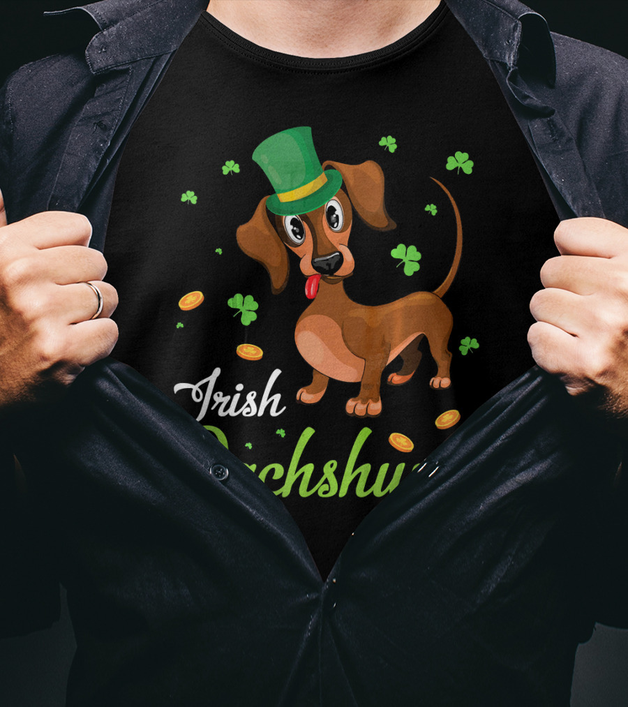Irish Dachshund With Shamrocks And Coins T-Shirt