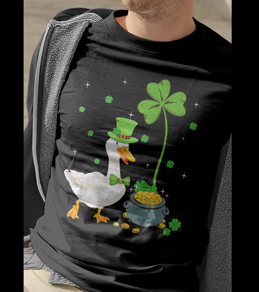 Shamrock Duck With Leprechaun Hat And Pot Of Gold T-Shirt