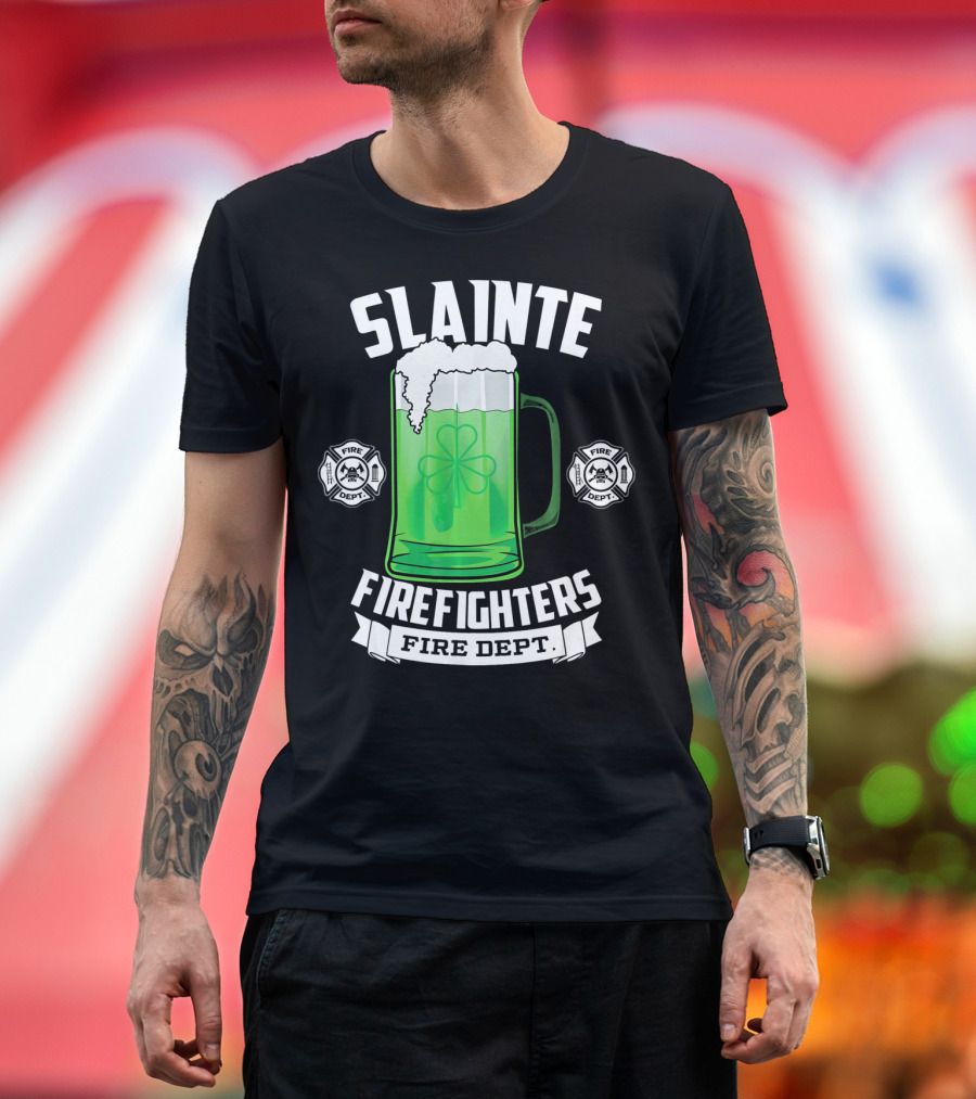 Slainte Shamrock Beer Firefighters Fire Dept T-Shirt