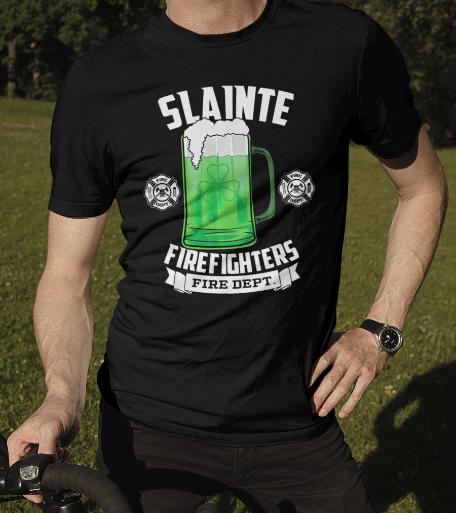Slainte Shamrock Beer Firefighters Fire Dept T-Shirt