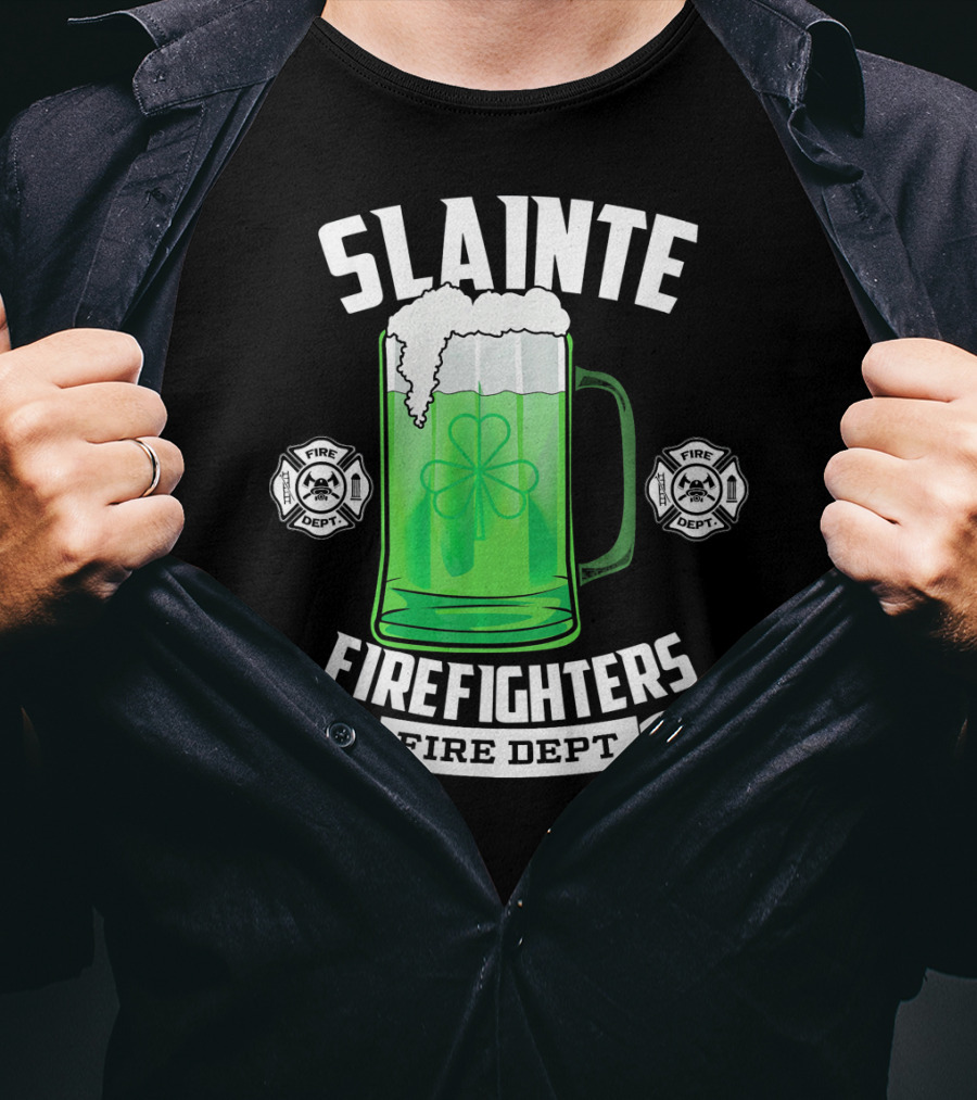 Slainte Shamrock Beer Firefighters Fire Dept T-Shirt