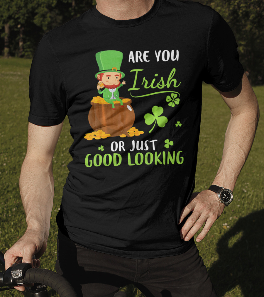 Are You Irish Or Just Good Looking Leprechaun Sitting On Gold T-Shirt