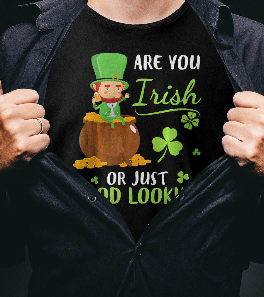 Are You Irish Or Just Good Looking Leprechaun Sitting On Gold T-Shirt
