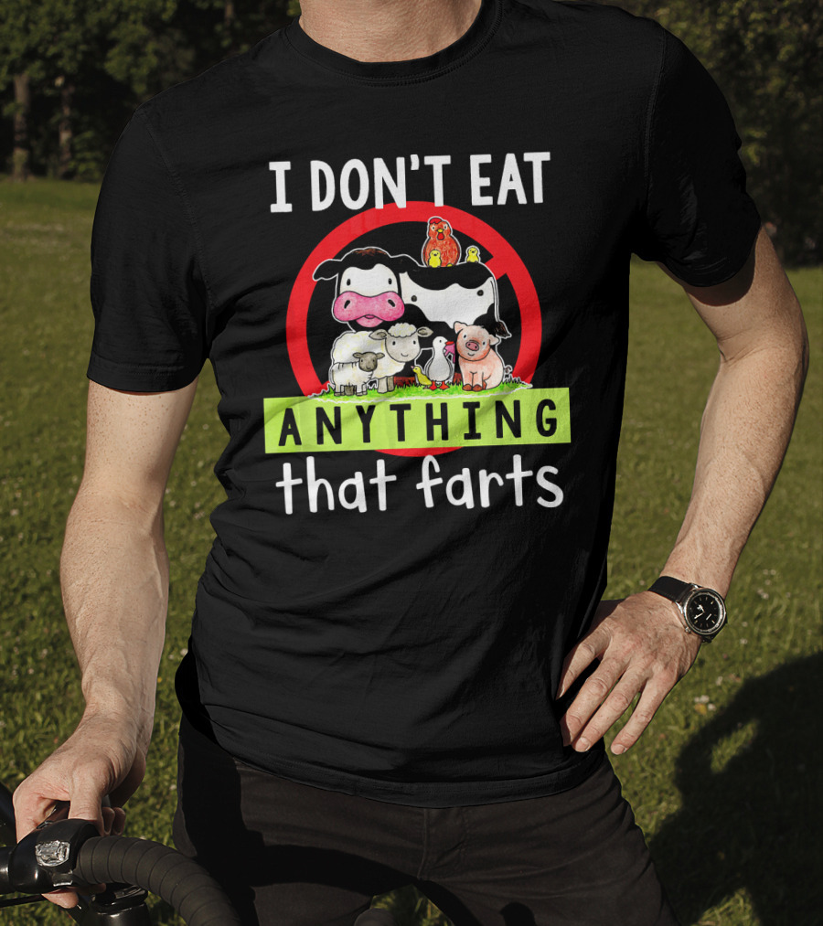 I Don't Eat Anything That Farts Vegetaria Cow Sheep Pig Chicken Cartoon T-Shirt