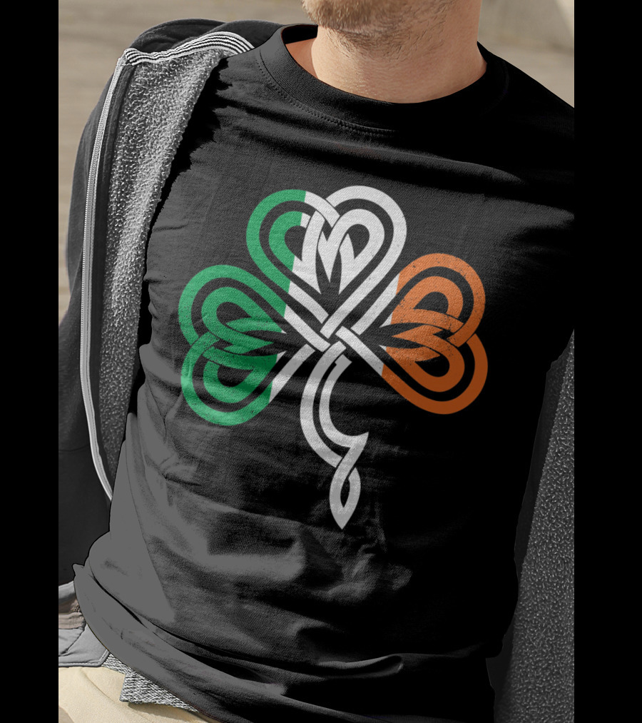 Celtic Knot Shamrock With Irish Flag Colors T-Shirt