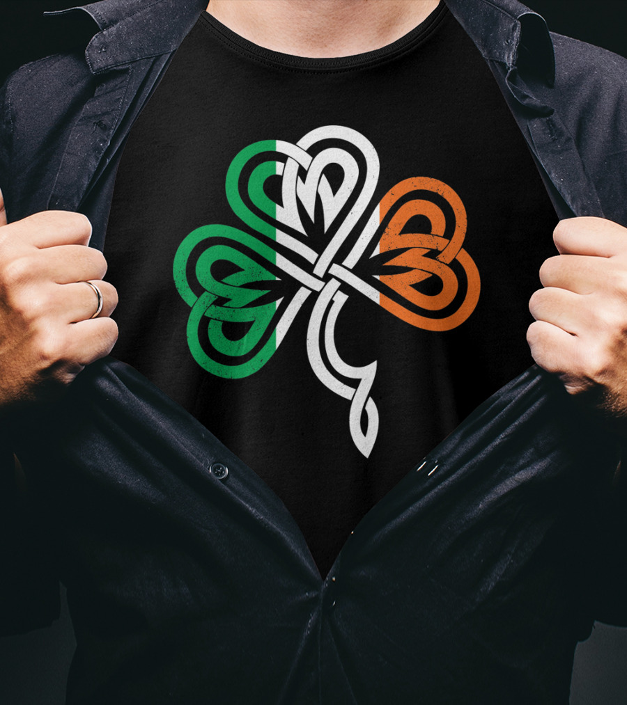 Celtic Knot Shamrock With Irish Flag Colors T-Shirt