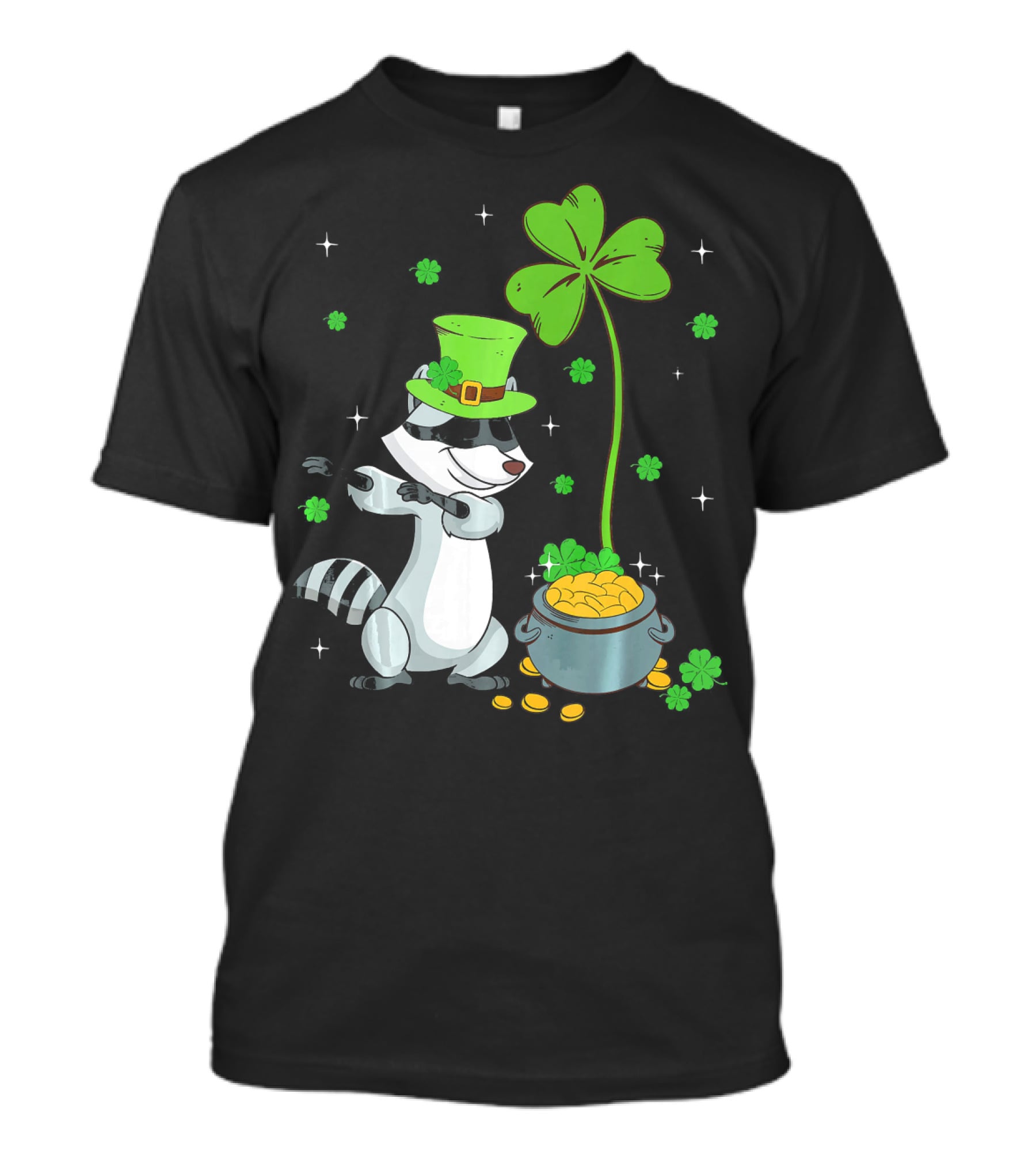 Shamrock Leprechaun Raccoon With Pot Of Gold And Clover St Patricks T-Shirt