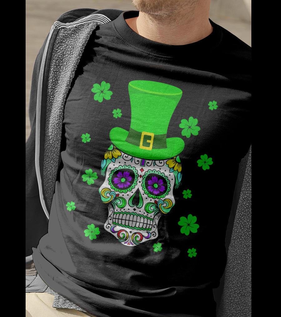 Leprechaun Sugar Skull Shamrock St Patrick's Day T-Shirt