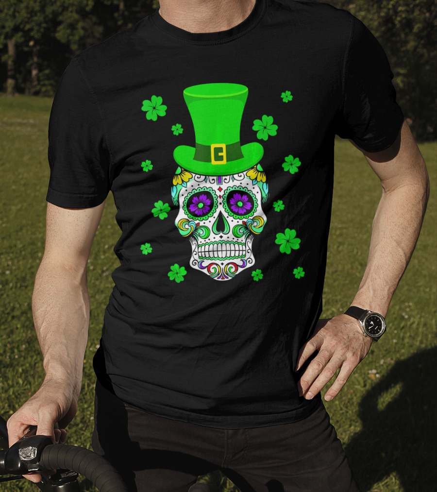 Leprechaun Sugar Skull Shamrock St Patrick's Day T-Shirt
