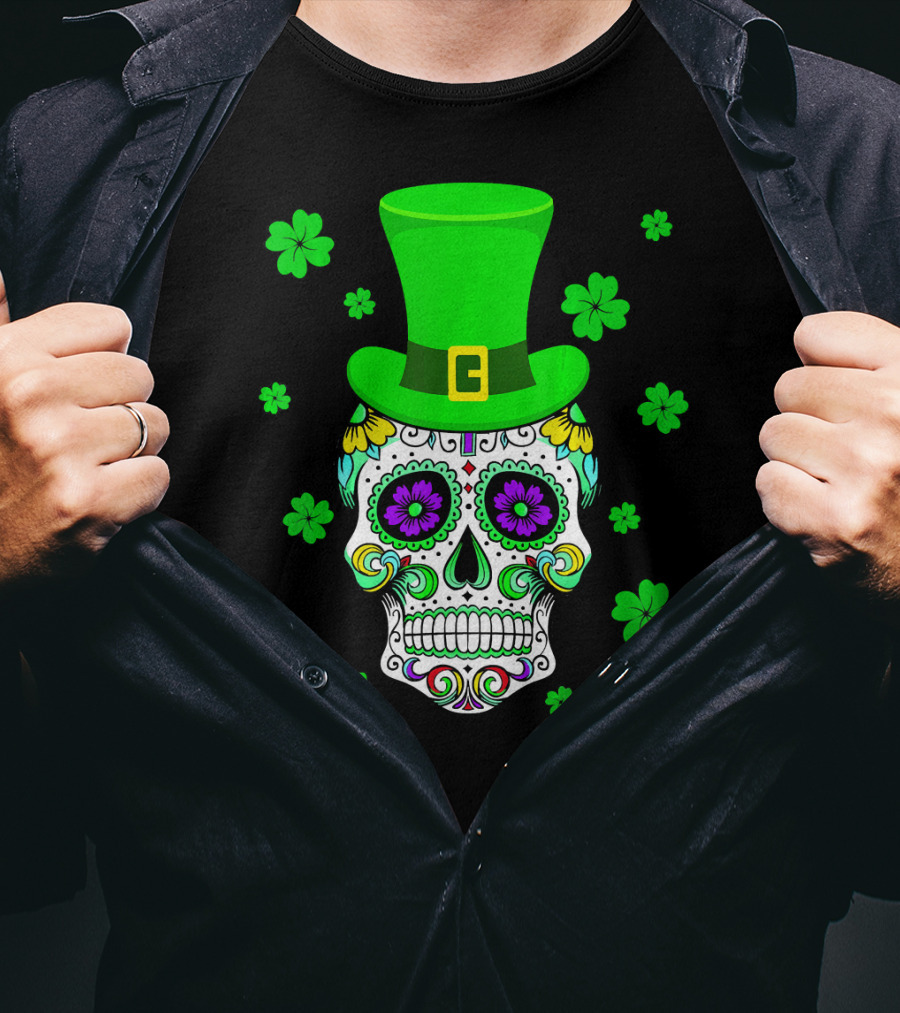 Leprechaun Sugar Skull Shamrock St Patrick's Day T-Shirt