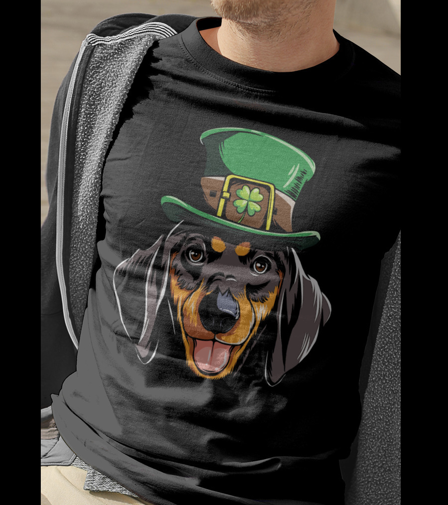 Dachshund Leprechaun St Patricks Hat Shamrock T-Shirt